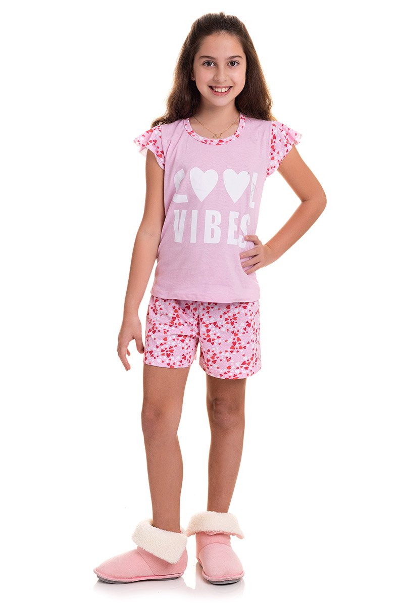 pijama infantil feminino cool vibes coracao rosa sn3621 1