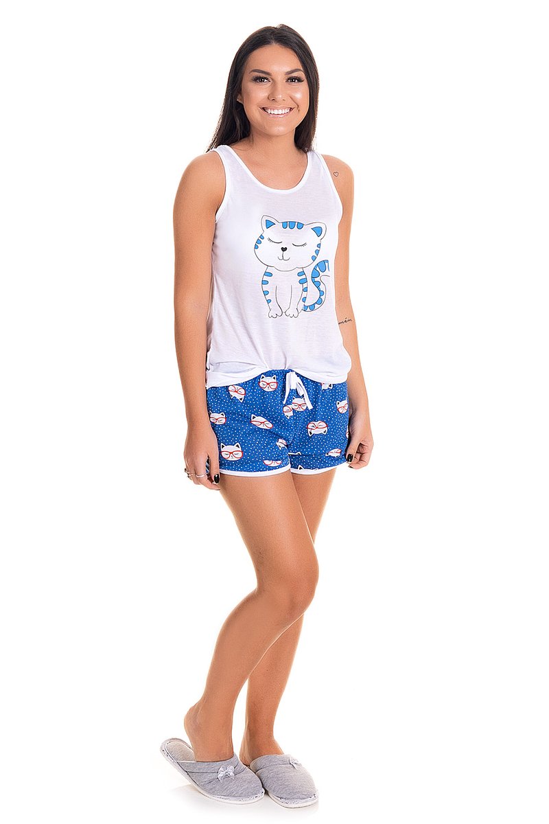 pijama feminino gato azul dn1950 1