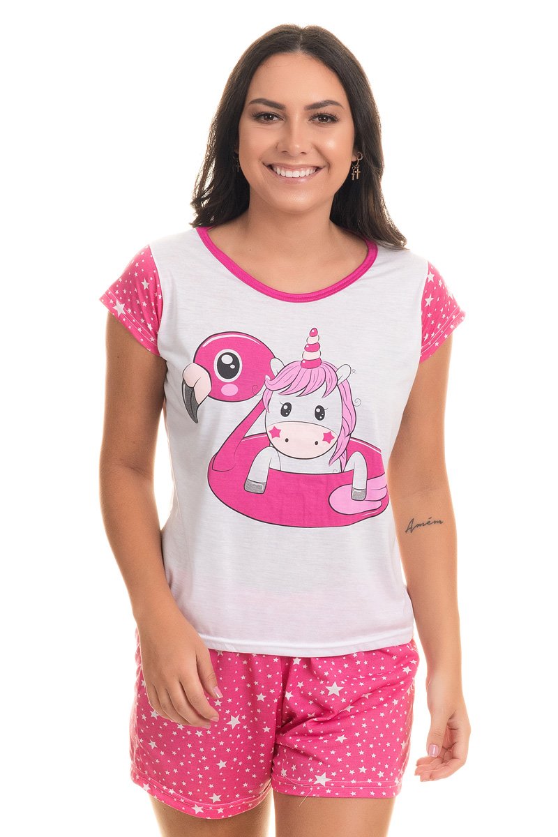 pijama feminino unicornio flamingo rosa jc186 14 2