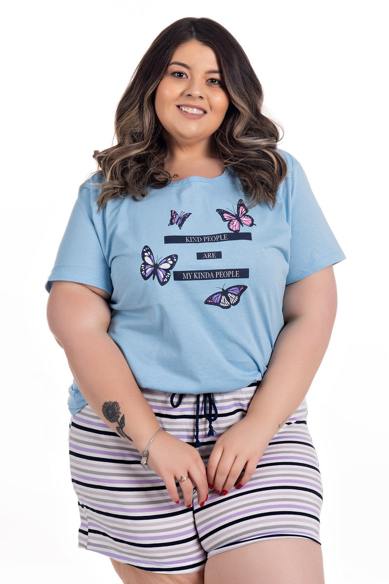 pijama feminino plus size borboletas azul toy138 11 1