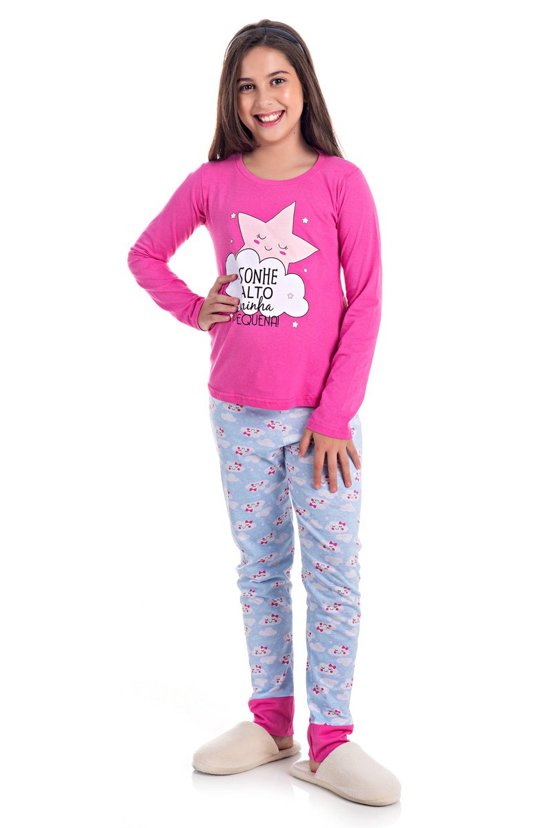 pijama juvenil feminino sonhe alto minha pequena pink dn1987 1 2