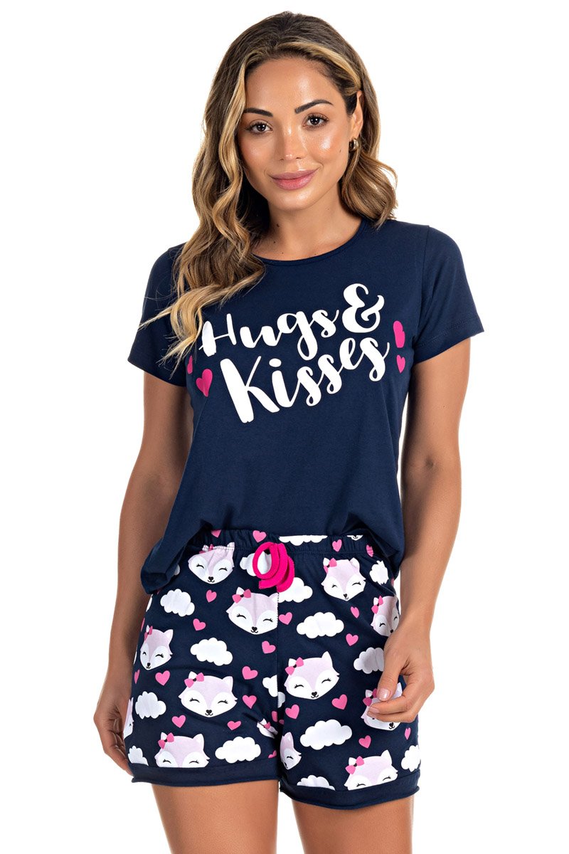 pijama feminino hugs kisses marinho ca0025 1