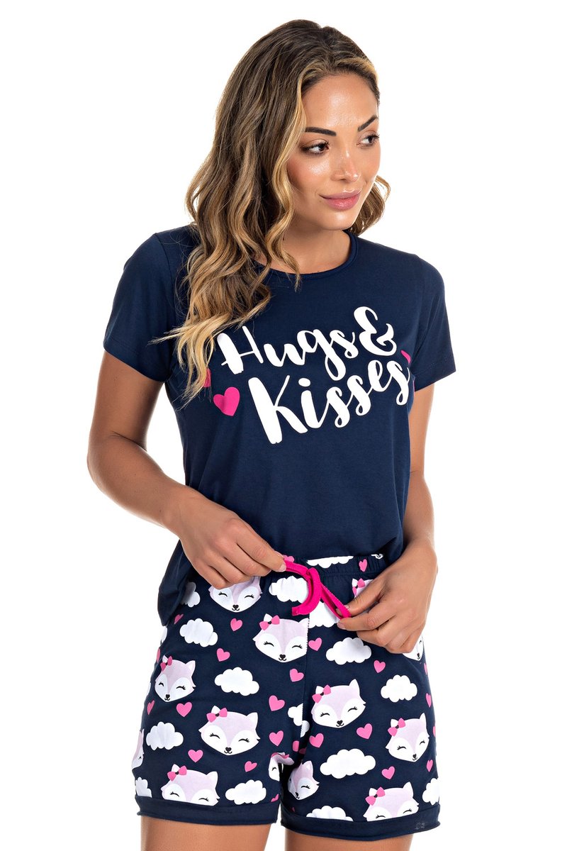 pijama feminino hugs kisses marinho ca0025 3