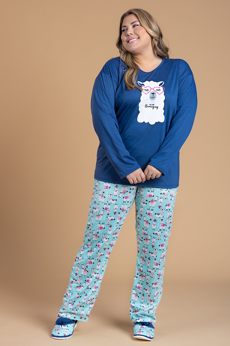 pijama feminino plus size lhama marinho jc11 34 2