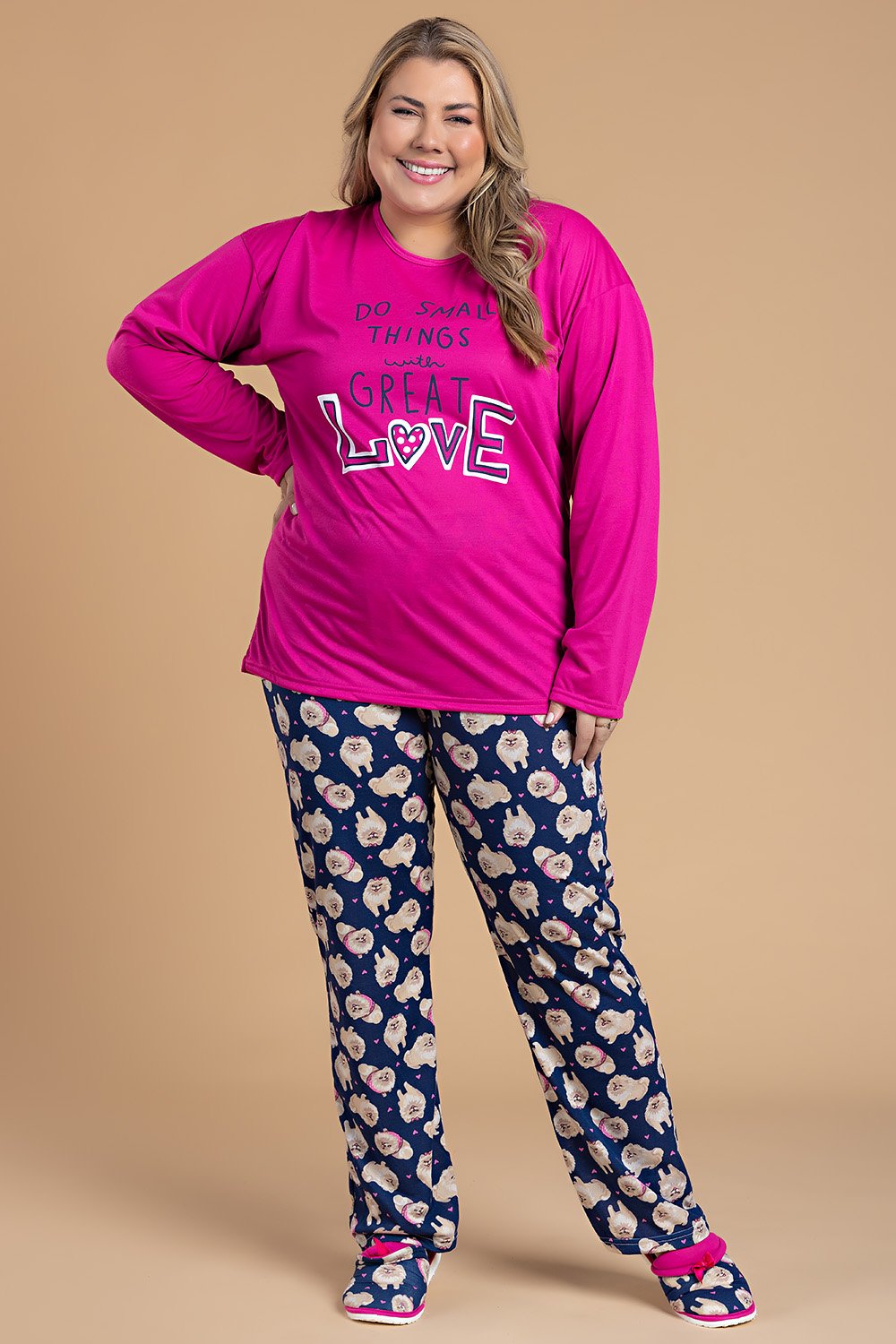 Pijama Feminino Plus Size Great Love Pink